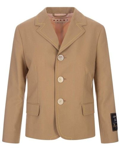 Marni Beige Wool Jacket With Contrast Stitching - Natural
