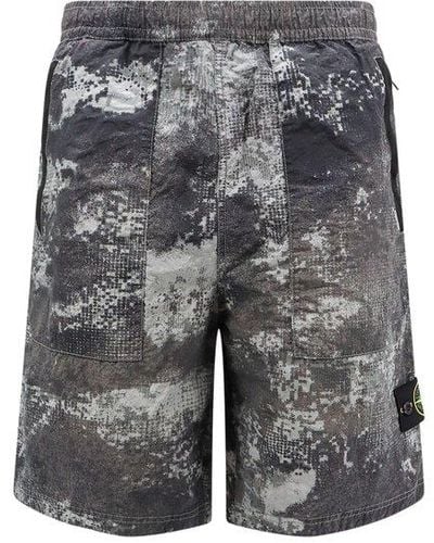 Stone Island Pattern-printed Elasticated Waistband Track Shorts - Grey