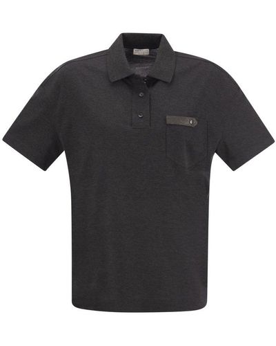 Brunello Cucinelli Lightweight Cotton Jersey Polo Shirt With Precious Button Tab - Black