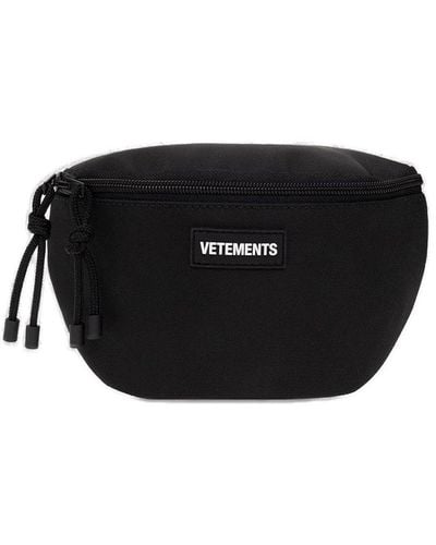 Vetements Logo Printed Zip-up Belt Bag - Black