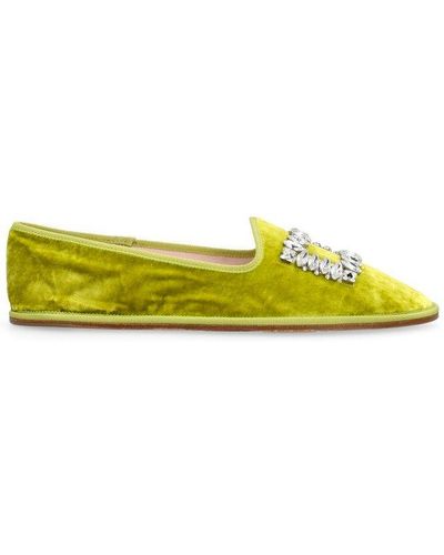 Roger Vivier Viv' Slippers Embroidered Buckle Loafers - Green