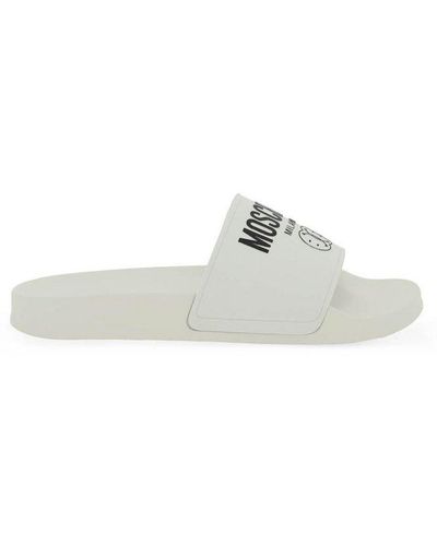 Moschino Logo Printed Slip-on Sandals - White