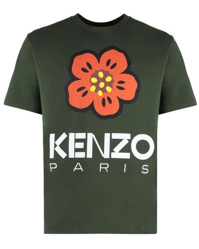 KENZO Flower Printed Crewneck T-shirt - Green