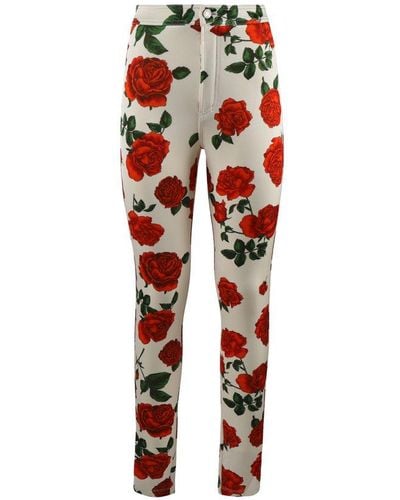 Saint Laurent Floral Printed Skinny Pants - Red