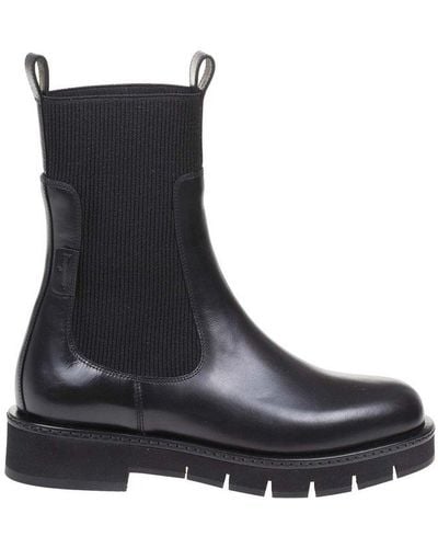Ferragamo Chelsea Ribbed-detail High Ankle Boots - Black