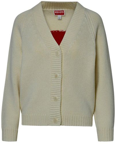 KENZO Target Ivory Wool Blend Cardigan - Green