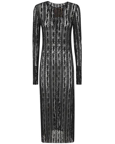 Uma Wang Lace Detailed Long Sleeved Dress - Black