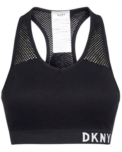 DKNY Logo Printed Contrast-trimmed Sports Bra - Black
