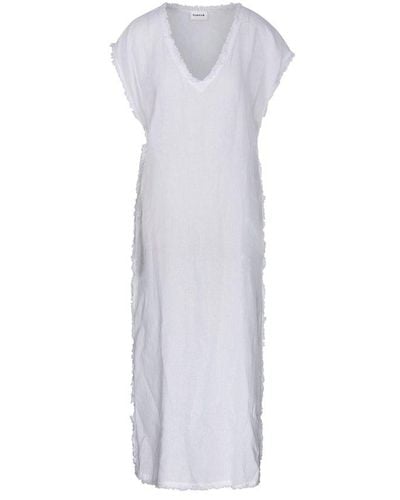 P.A.R.O.S.H. Cap Sleeved Frayed Midi Dress - White
