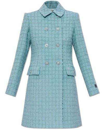 Versace Tweed Coat, - Blue