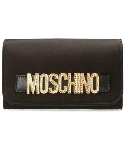 Moschino Logo Plaque Fold-over Clutch Bag - Black
