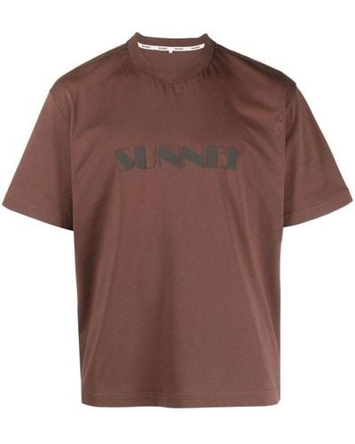 Sunnei Logo Printed Crewneck T-shirt - Brown