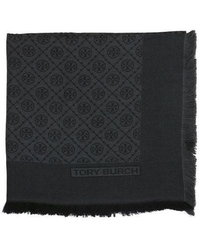 Tory Burch T Monogram Fringed Edge Scarf - Black