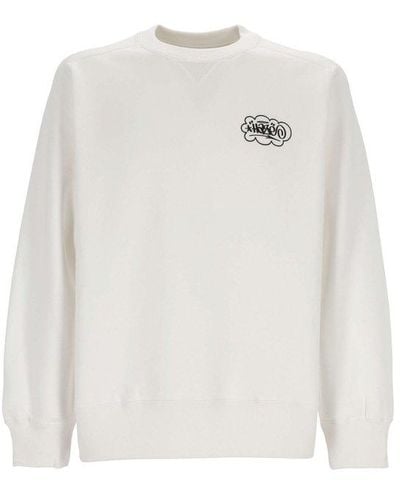 Sacai X Eric Haze Logo Printed Crewneck Sweatshirt - White