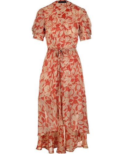 Polo Ralph Lauren Floral Printed Short-sleeved Midi Dress - Orange