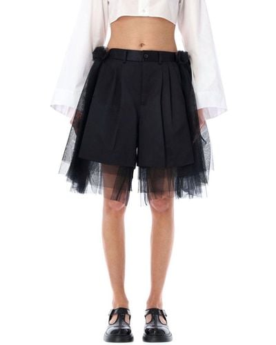Noir Kei Ninomiya Tulle Detailed Pleated Shorts - Black