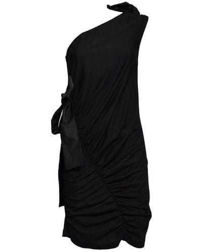 MSGM One-shoulder Gathered Detailed Mini Dress - Black