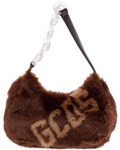 Gcds Chain Linked Faux Fur Shoulder Bag - Brown
