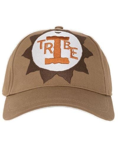 Emporio Armani Slogan-embroidered Curved Peak Baseball Hat - Natural