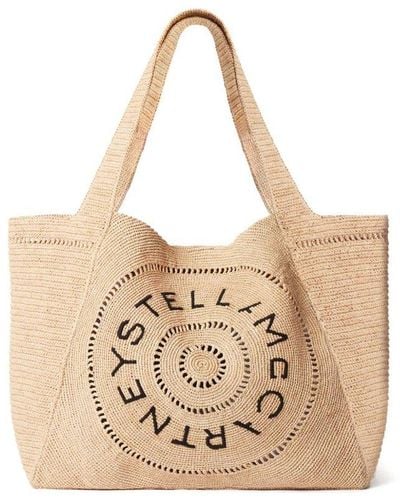 Stella McCartney Logo Embroidered Top Handle Bag - Natural