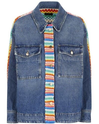 Alanui Over The Rainbow Long-sleeved Denim Jacket - Blue