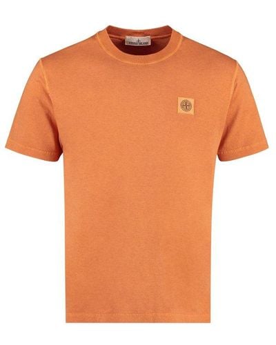 Stone Island Sienna Cotton T-shirt With "fixed" Effect - Orange