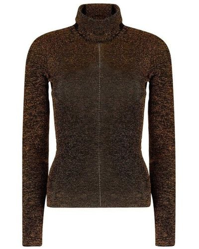 Saint Laurent Metallic Turtleneck Knitted Top - Brown