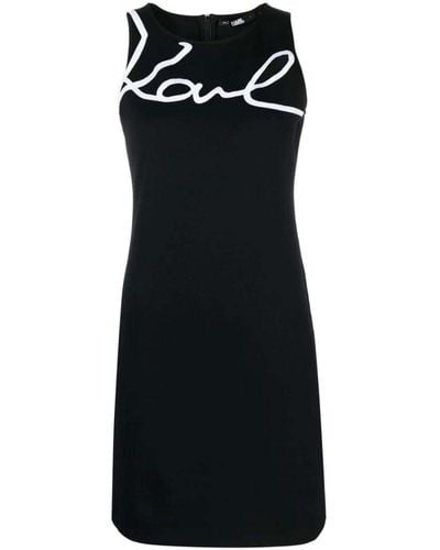Karl Lagerfeld Cotton Blend Dress With Signature Logo - Black