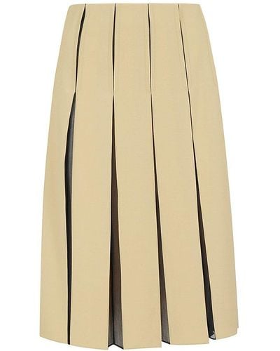 Marni High Waist Pleated Midi Skirt - Natural