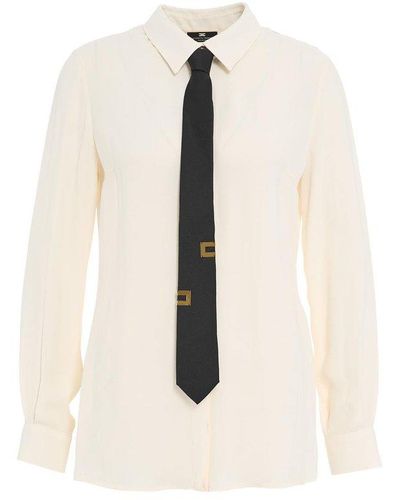 Elisabetta Franchi Neck-tie Long-sleeved Shirt - White