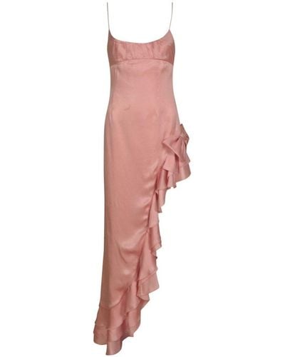 Alessandra Rich Asymmetric Ruffled Midi Dress - Pink