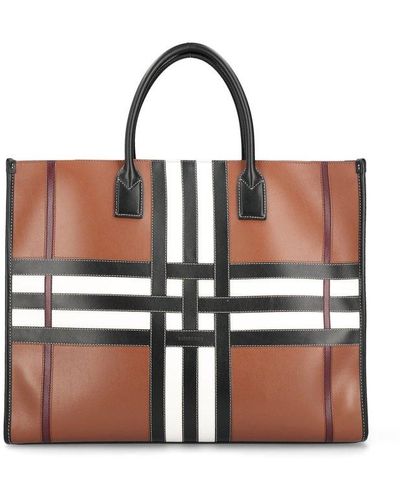 Burberry Exaggerated Check Top Handle Bag - Brown