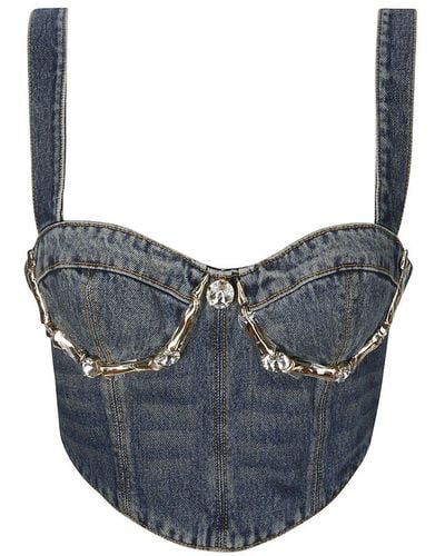 Area Claw Cup Embellished Cropped Bustier Top - Blue