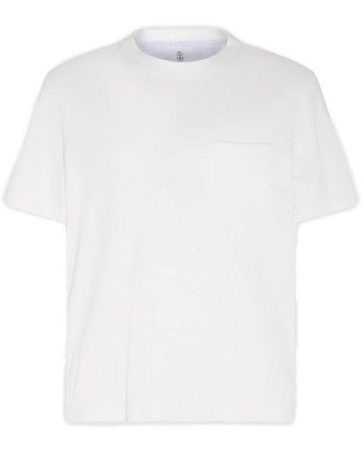 Brunello Cucinelli Short Sleeved Straight Hem T-shirt - White