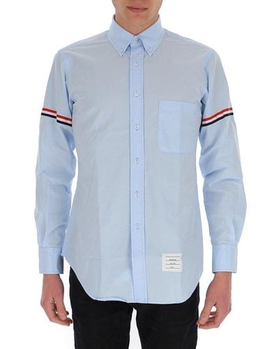 Thom Browne Rwb Striped Long-sleeved Shirt - Blue