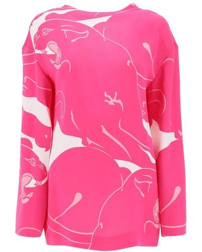 Valentino Panther-print Low Back Blouse - Pink