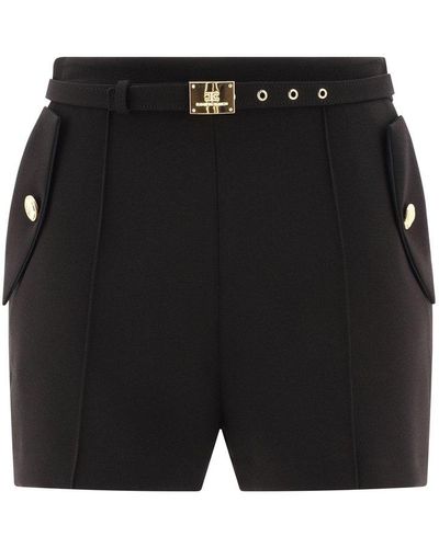 Elisabetta Franchi Shorts In Crêpe Fabric With Belt - Black