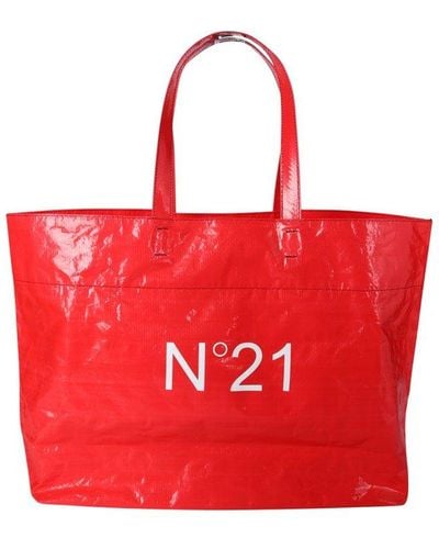 N°21 Logo Printed Open Top Tote Bag - Red