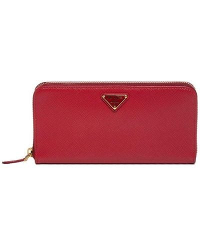 Prada Saffiano Leather Zip Around Wallet - Red