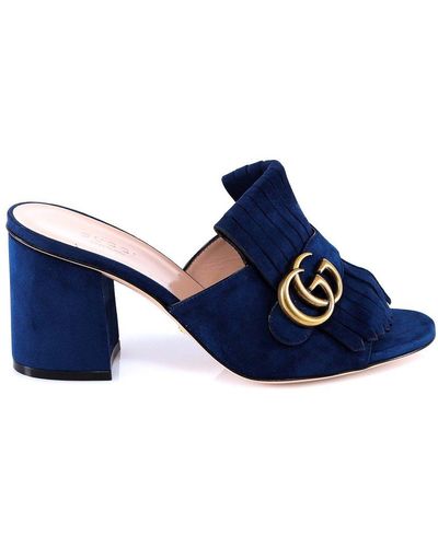 Gucci Logo Plaque Mid Heel Sandals - Blue
