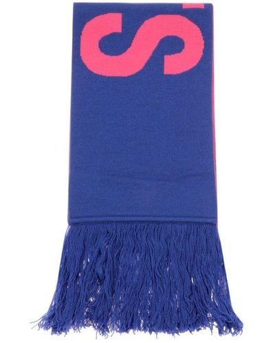 Vetements Logo-embroidered Knitted Scarf - Blue
