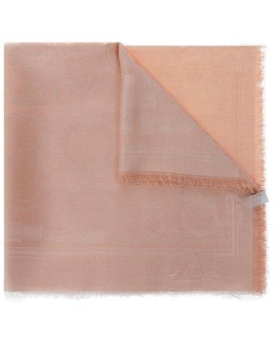 Ferragamo Gancini-printed Fringed Edge Scarf - Pink