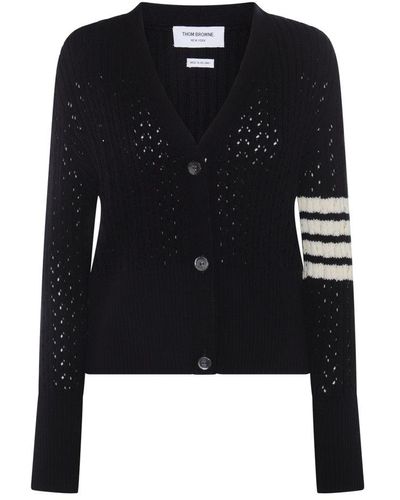 Thom Browne 4-bar Pointelle-knitted Button-up Cardigan - Black