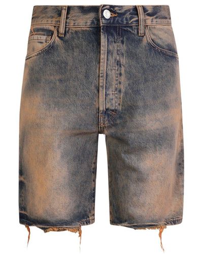 Aries Bleached Effect Distressed Denim Shorts - Grey