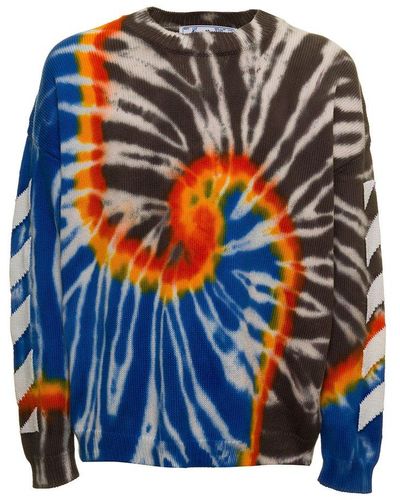 Off-White c/o Virgil Abloh Cotton Crew Neck Sweater With Diag Tie Dye Print - Multicolor