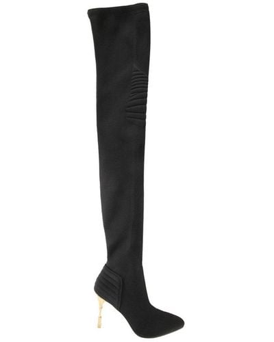 Balmain Quilted Paneled Medusa Sculpted-heel Boots - Black