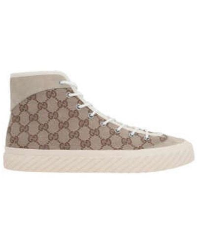 Gucci GG Monogram Round Toe High Top Sneakers - Brown