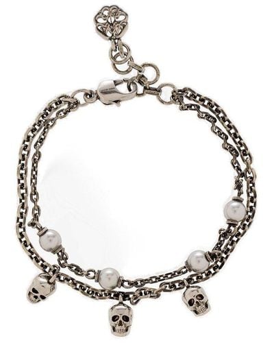 Alexander McQueen Skull Pearl Pavé Bracelet - Metallic