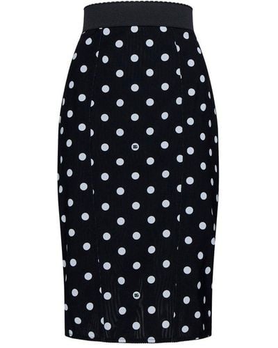 Dolce & Gabbana Polka-dot Printed High Waist Midi Pencil Skirt - Black