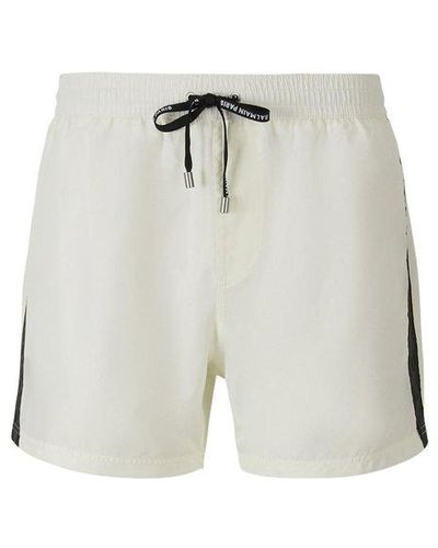 Balmain Logo Embroidered Drawstring Swim Shorts - White